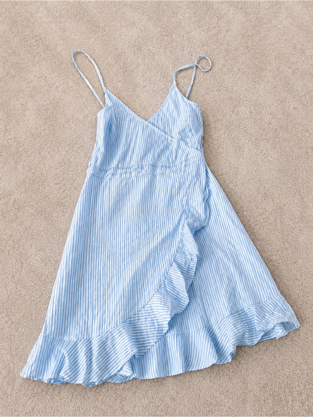 H&M Light Blue Striped Ruffle Mini Dress